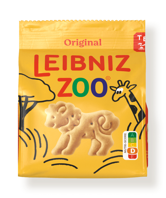 Verpackung der LEIBNIZ ZOO Original Kekse mit einem Keks in Form eines Löwen