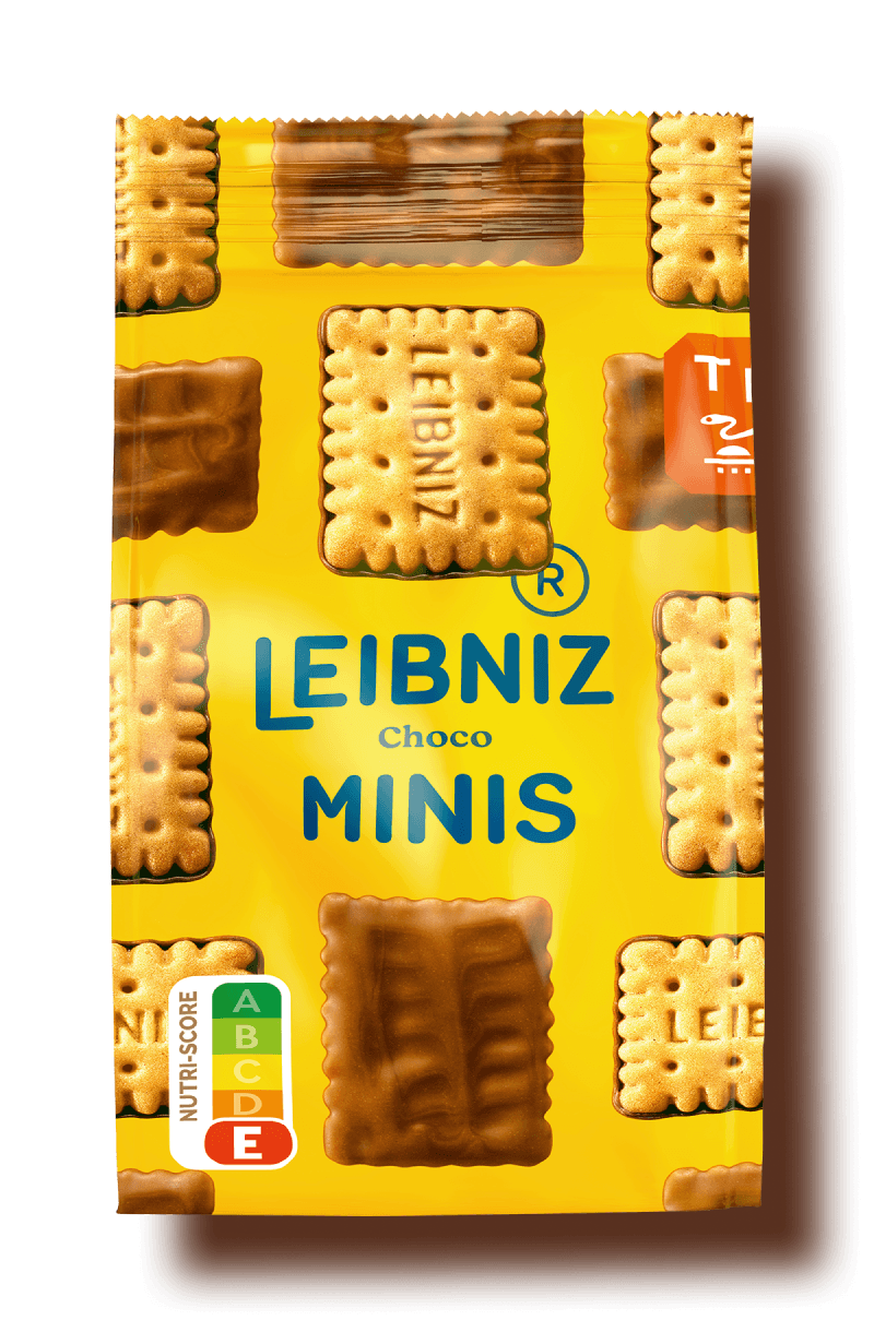 Verpackung der LEIBNIZ Minis Choco Kekse auf blauem Hintergrund